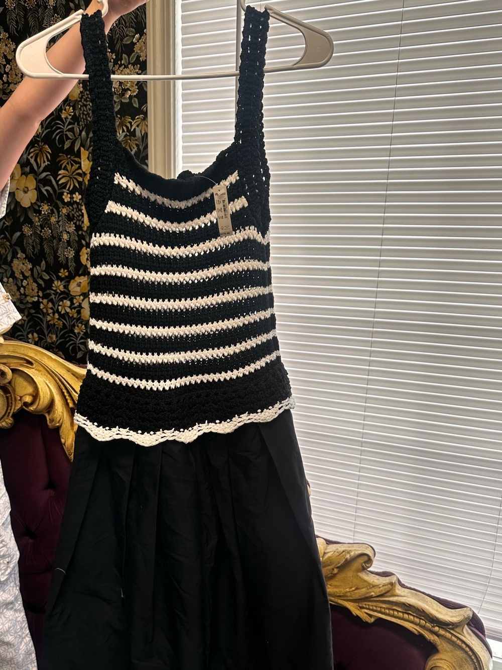 Oversized madewell poplin knit Black and White Crocheted Striped dress